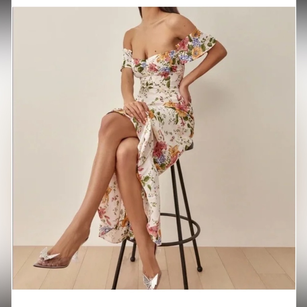 Reformation Butterfly dress in the Marie Antoinette floral pattern